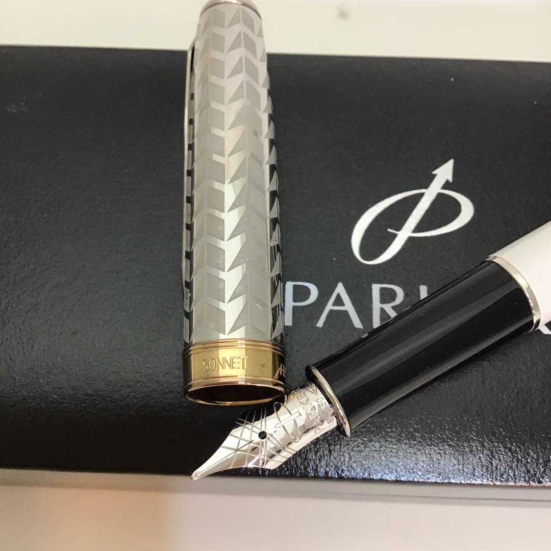 【美品】パーカーParker 万年筆 ソネットメタル＆パールCT 18K (F)