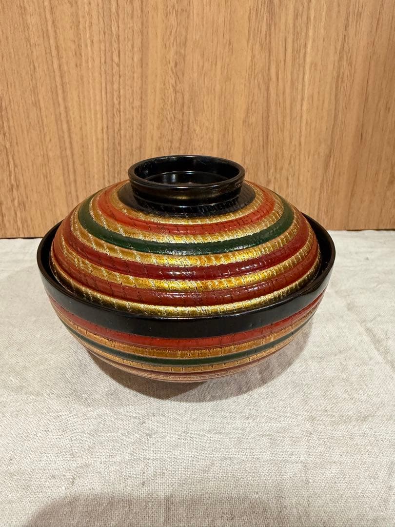 山田平安堂　平安堂造　漆器 木椀　独楽塗5個セット 木製箱付き