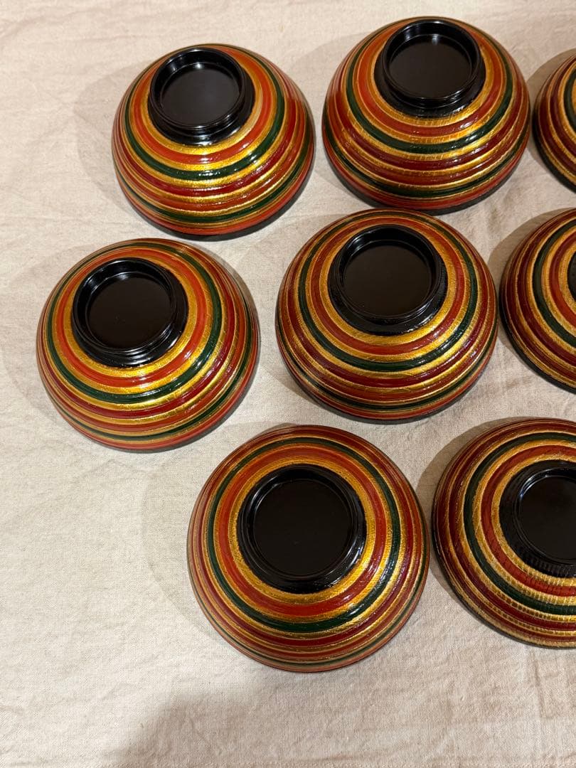 山田平安堂　平安堂造　漆器 木椀　独楽塗5個セット 木製箱付き