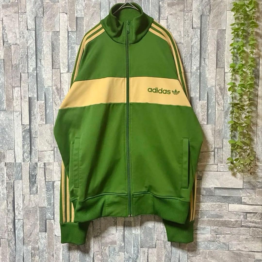 00s adidas アディダス トラックジャケット ジャージ 緑ベージュ M