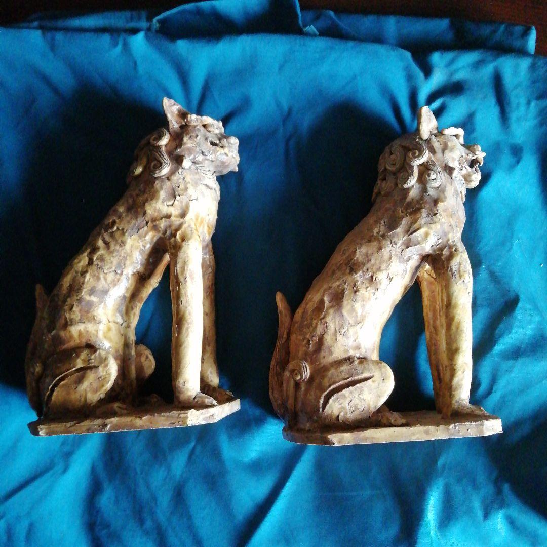 瀬戸焼　黄瀬戸狛犬　25cm　江戸初期～後期