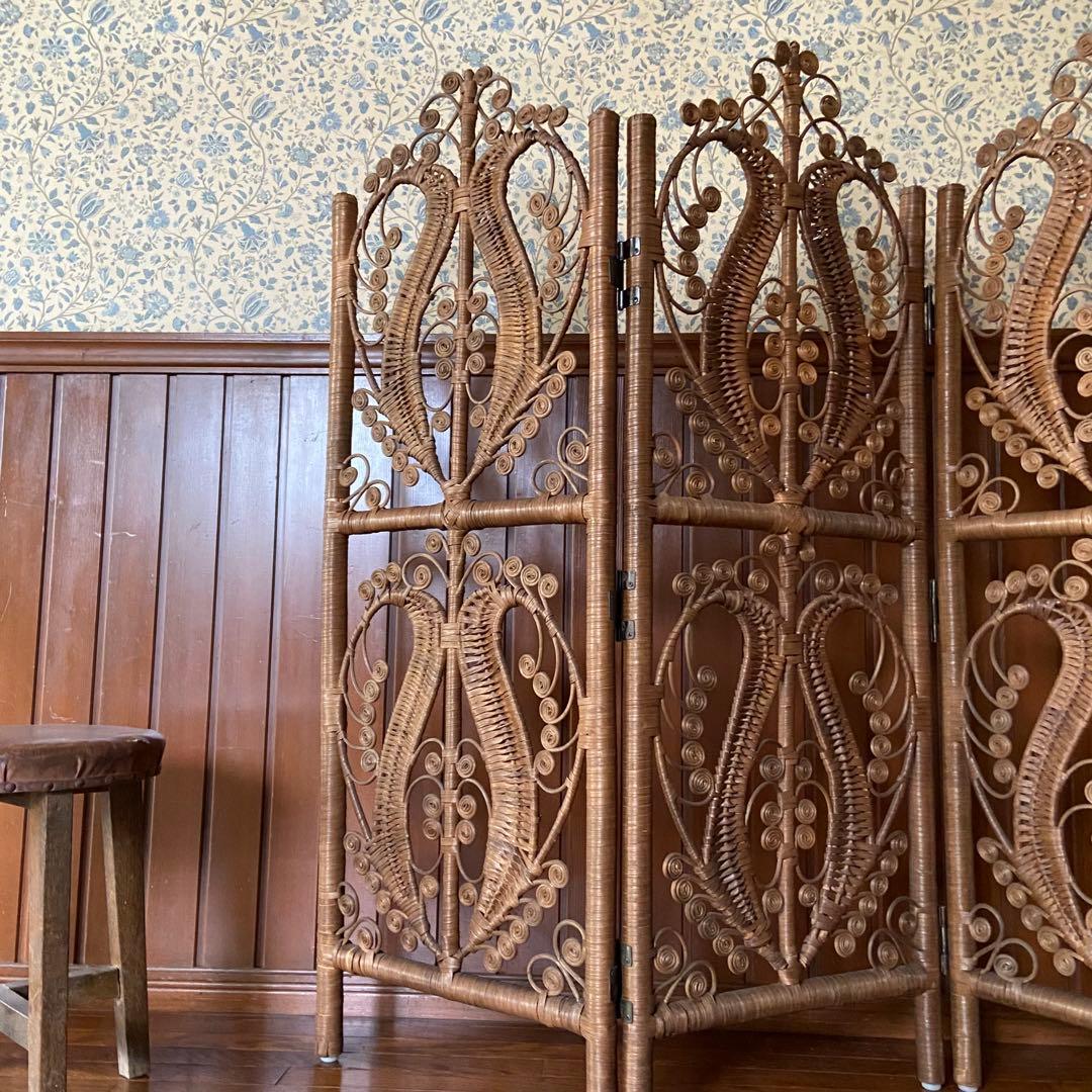 オールドラタン　パーテーション　インテリア　間仕切　美品