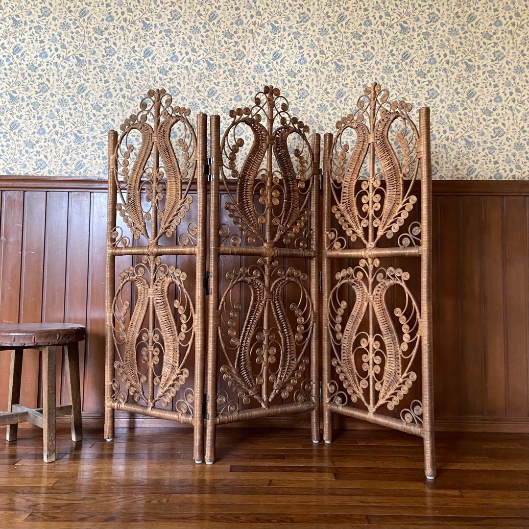 オールドラタン　パーテーション　インテリア　間仕切　美品