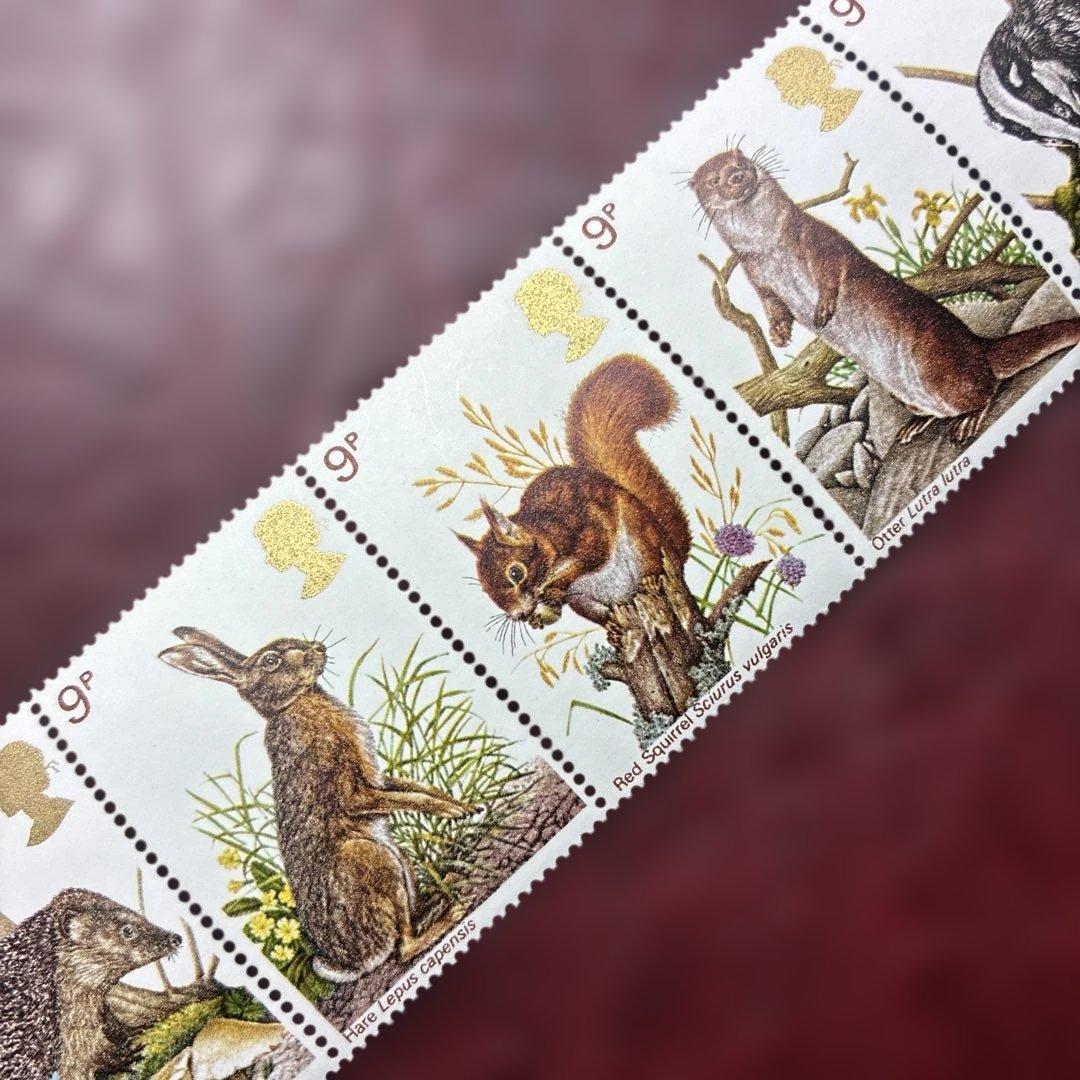 76927セール現品限　折畳発送外国切手　イギリス発行動物5種揃連刷