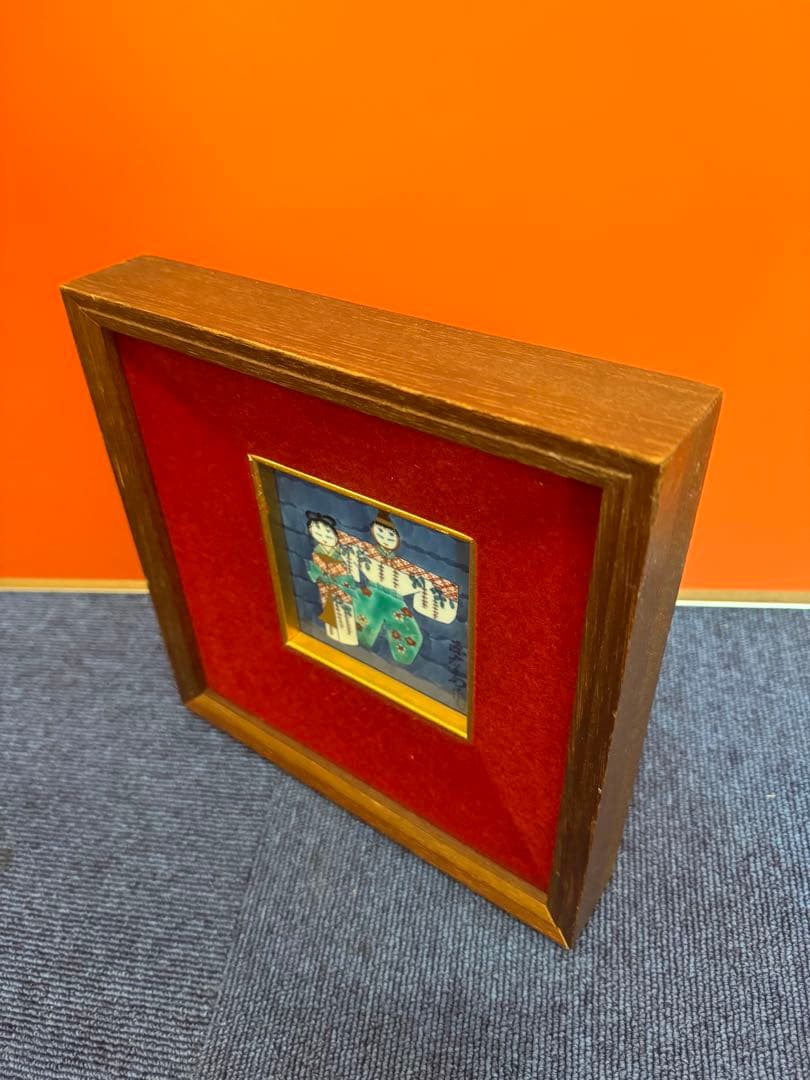 1915 源右衛門 染付 陶板画 額装 お雛様　額縁  置物　工芸品