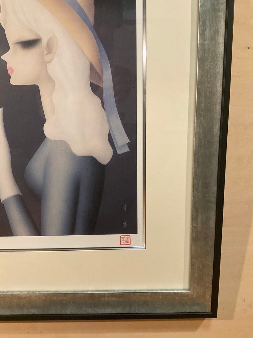 東郷青児　「バラ一輪」　リトグラフ　直筆サイン・エディション・作品証明シール有り