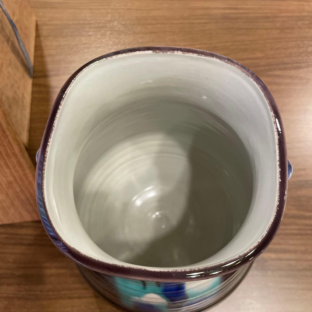 未使用　九谷焼　三代 徳田八十吉 正彦銘　耳つき　花器　花瓶