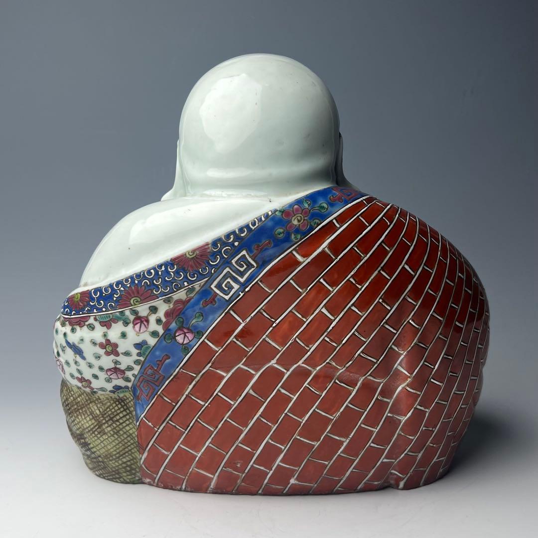 優美 粉彩布袋 江西景徳 朱茂記造 底款 色絵 布袋像 座布団付 仏教中国美術