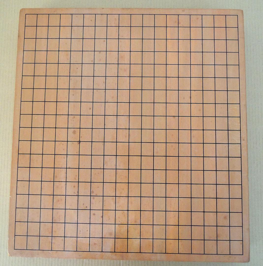 囲碁盤(天然木・漆線引) 3枚継 碁石付き