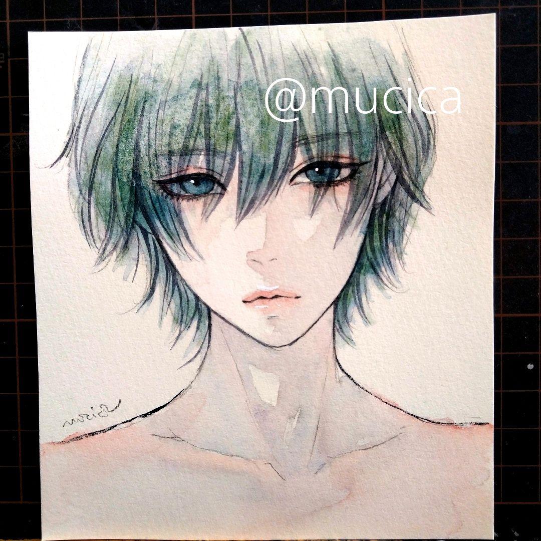 肉筆原画　手描きイラスト　絵画　オリジナル　アナログ　水彩画　GREEN