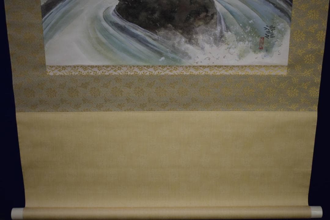 真作/大路孫三郎/青楓にせきれい図/桐共箱付/布袋屋掛軸HH-952