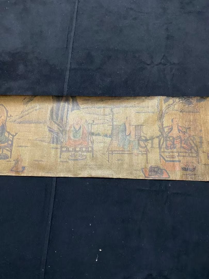 中国古美術 布包手巻画 明代丁雲鵬 絹本 人物画 肉筆 細密描写 掛軸 書画