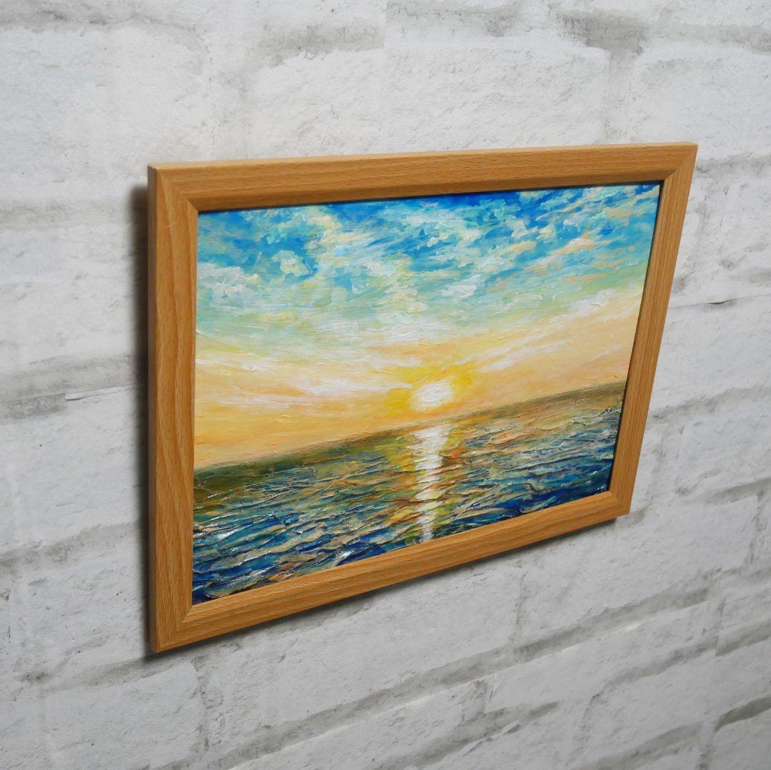 油絵 油彩 油彩画 絵 絵画【癒しの朝焼けの海】