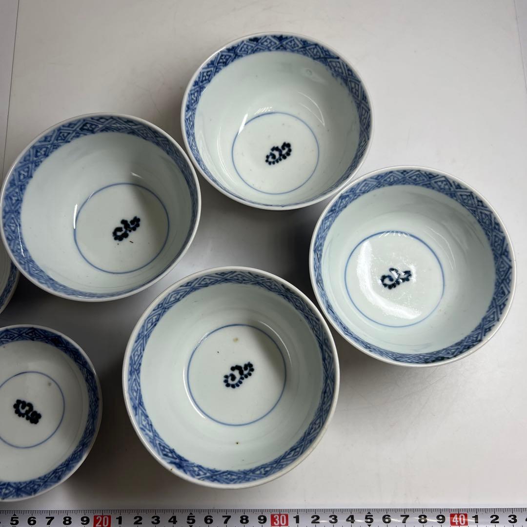 江戸後期　古伊万里　蛸唐草蓋茶碗4客　身口径約10.5㎝東Y7-1208③タサチ