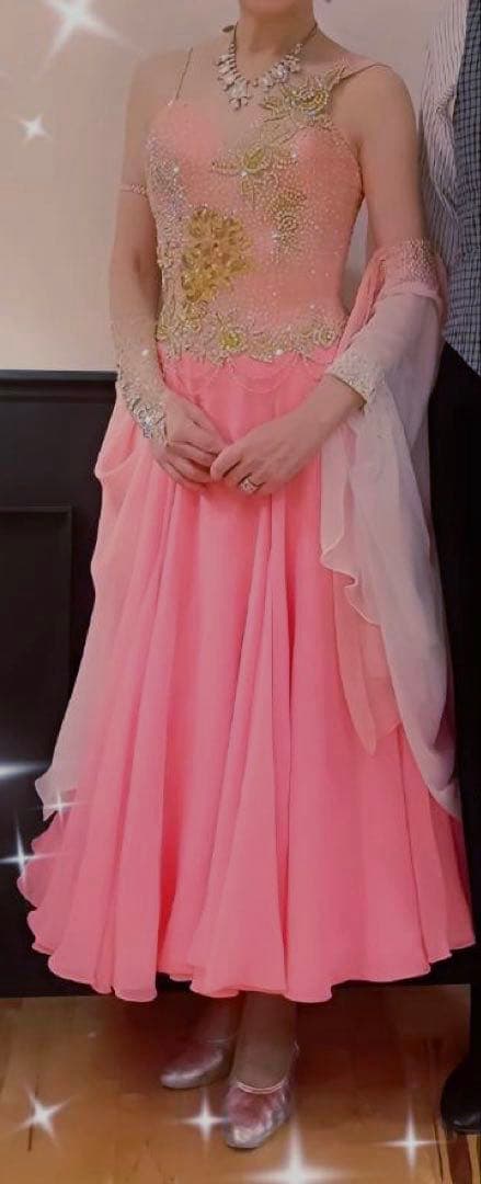 社交ダンス　パーティー　スタンダードドレス　ライトサーモンピンク　S 〜SM