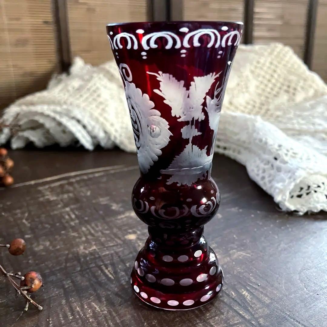 アンティークBohemian ボヘミアンガラス グラス鹿文 グラヴィール