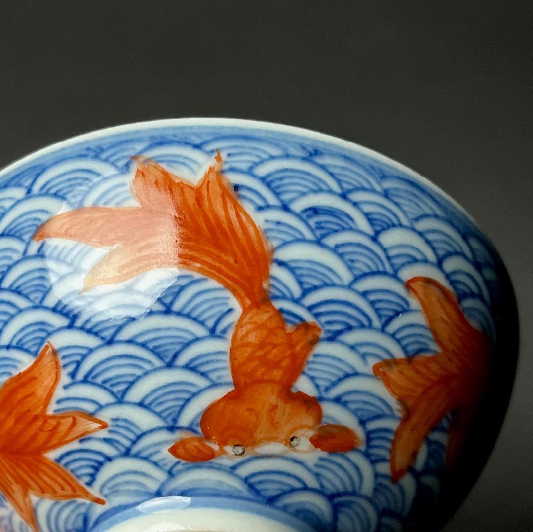 唐物 青花金魚紋 盃 大清乾隆年製 款 中国美術古玩 SN794