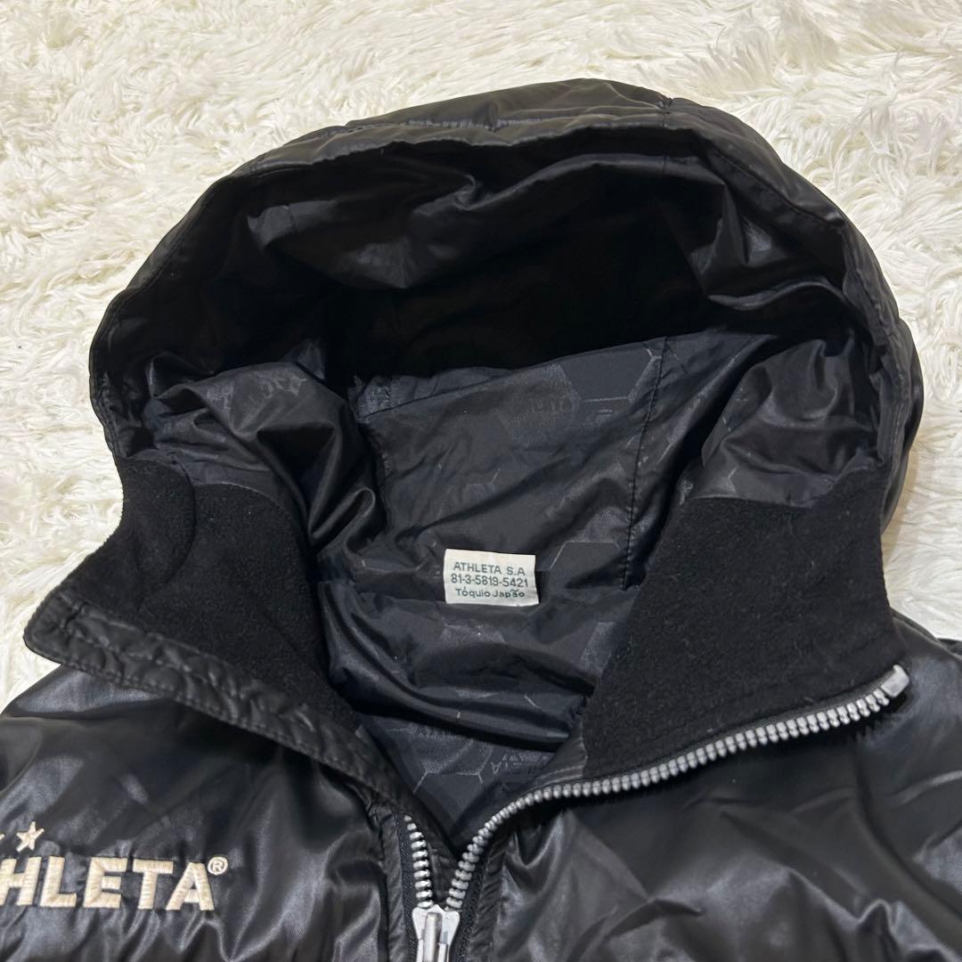 良品★アスレタ〔130〕キッズ ベンチコート フード付 ダブルジップ 黒