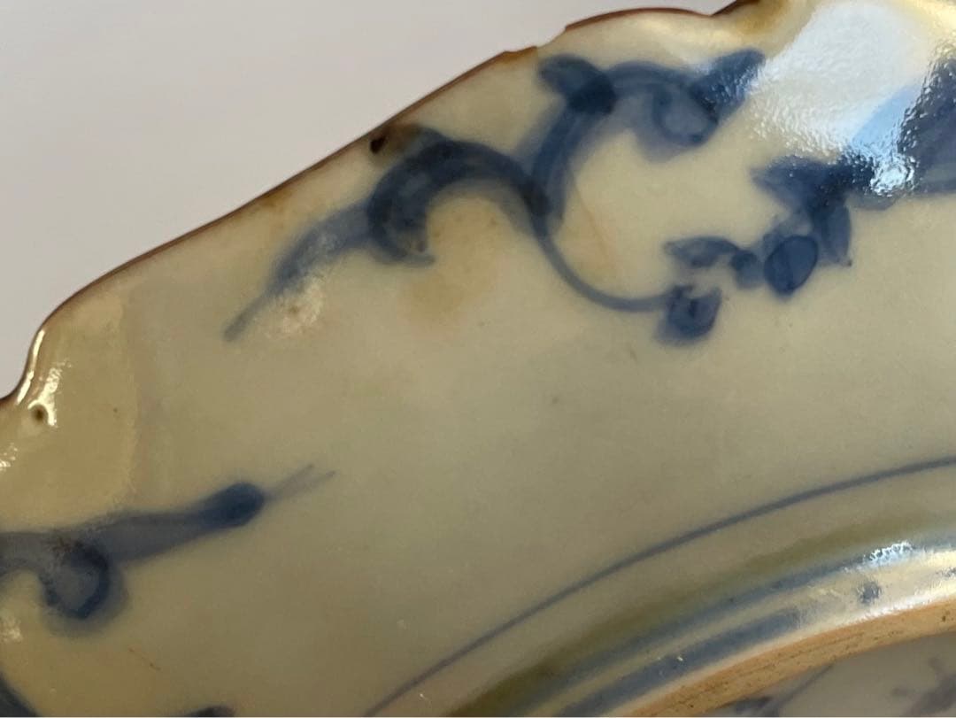 骨董　アンティーク　古伊万里　染付　柘榴文　小皿　輪花皿　3枚　大明弘治年製