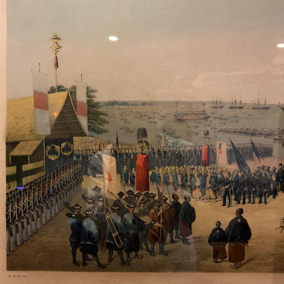 【保証書/鑑定書付き】黒船来航 ペリー提督横浜上陸 石版画 ハイネ作