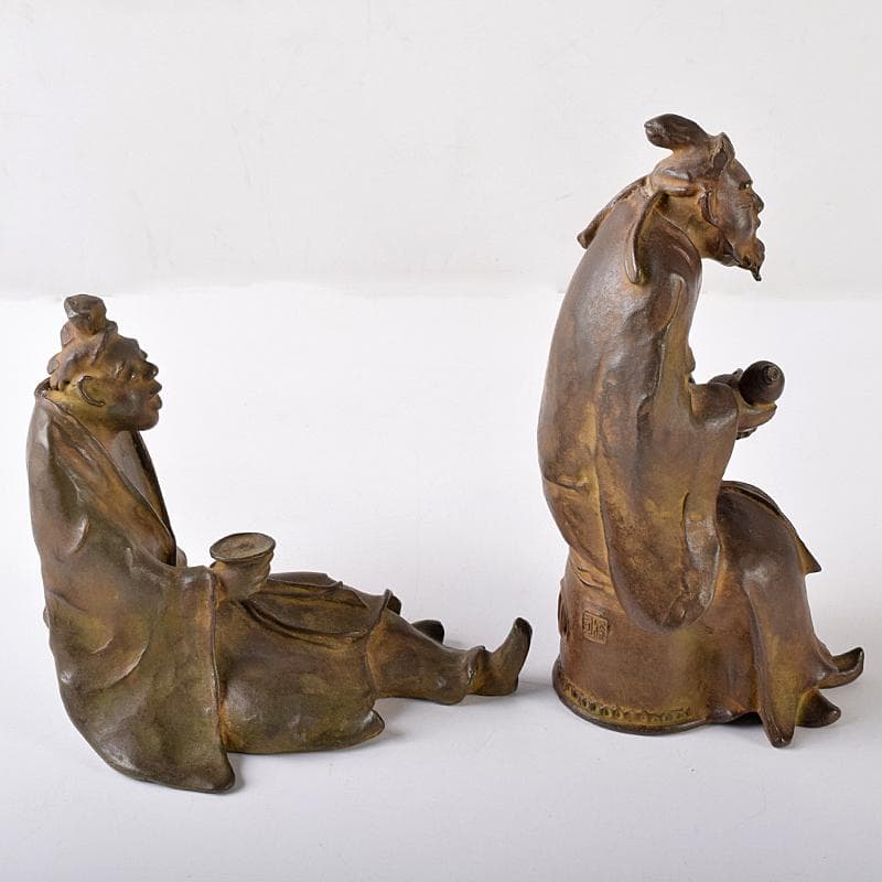 高岡銅器　名取川雅司造　蝋型鋳銅　人物像　一對　M　R7910