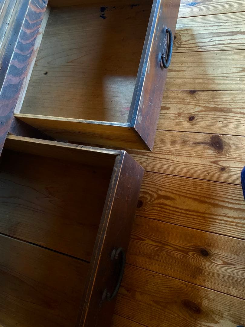 ガラス戸棚 昭和初期 木製キャビネット 水屋箪笥　ゆらゆらガラス アンティーク棚