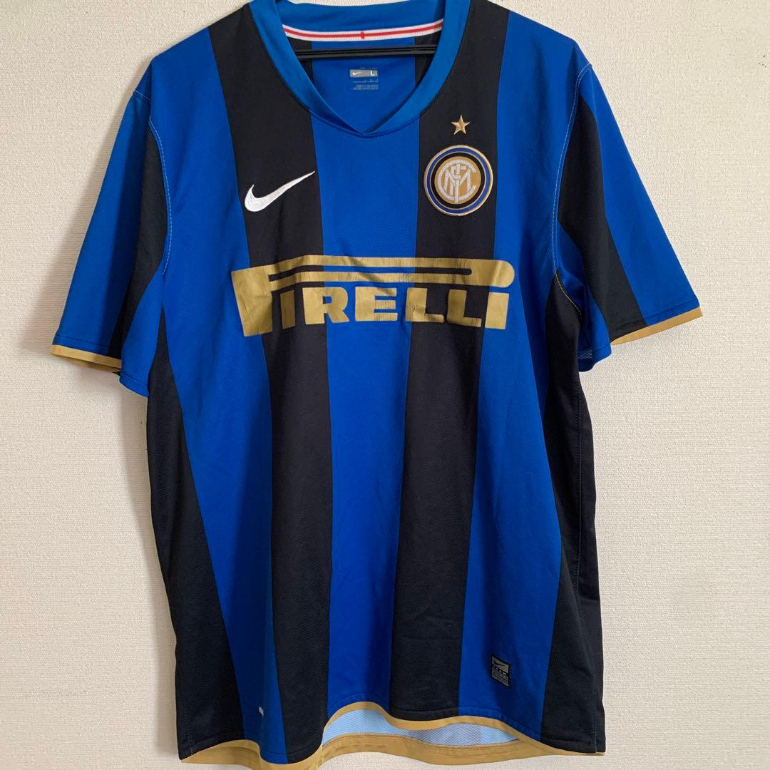 NIKE インテル ユニフォーム Lサイズ ゴールド刺繍×青黒ストライプ