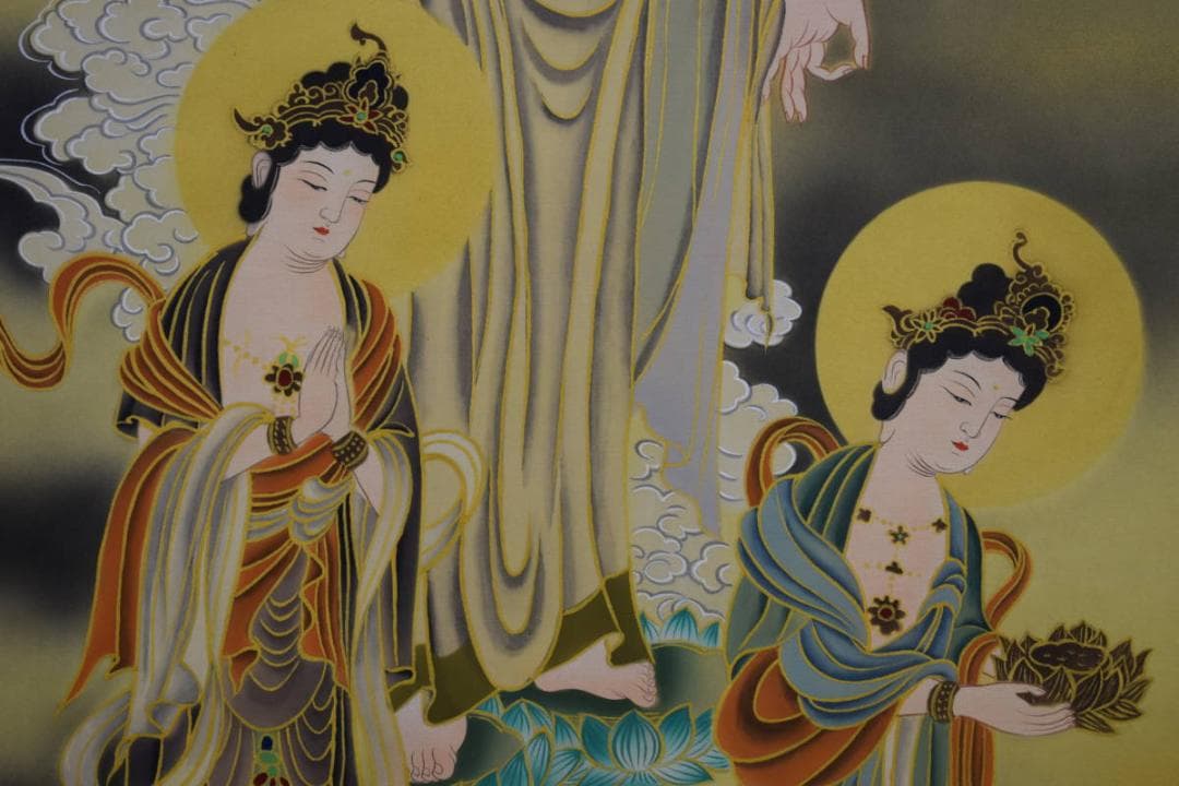 真作/福田素仙/三尊佛図/桐共箱付/布袋屋掛軸HE-951/