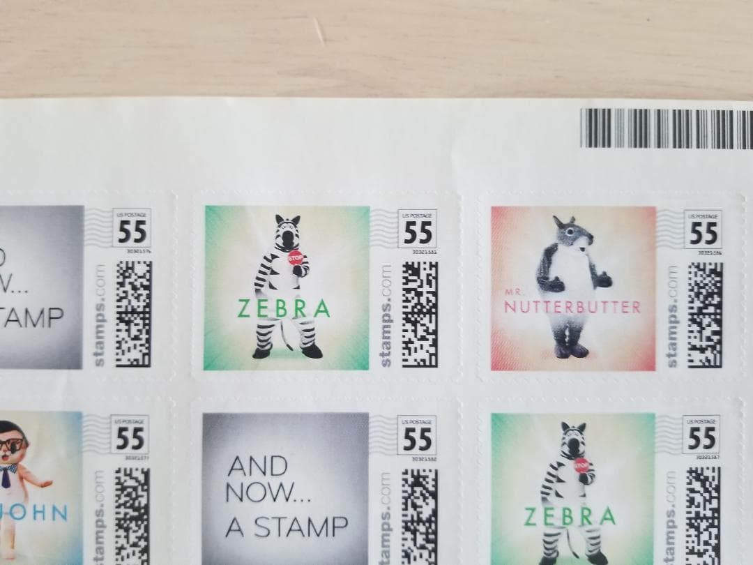 外国切手(未使用)　Zebra Chiijohn 55セント 20枚セット