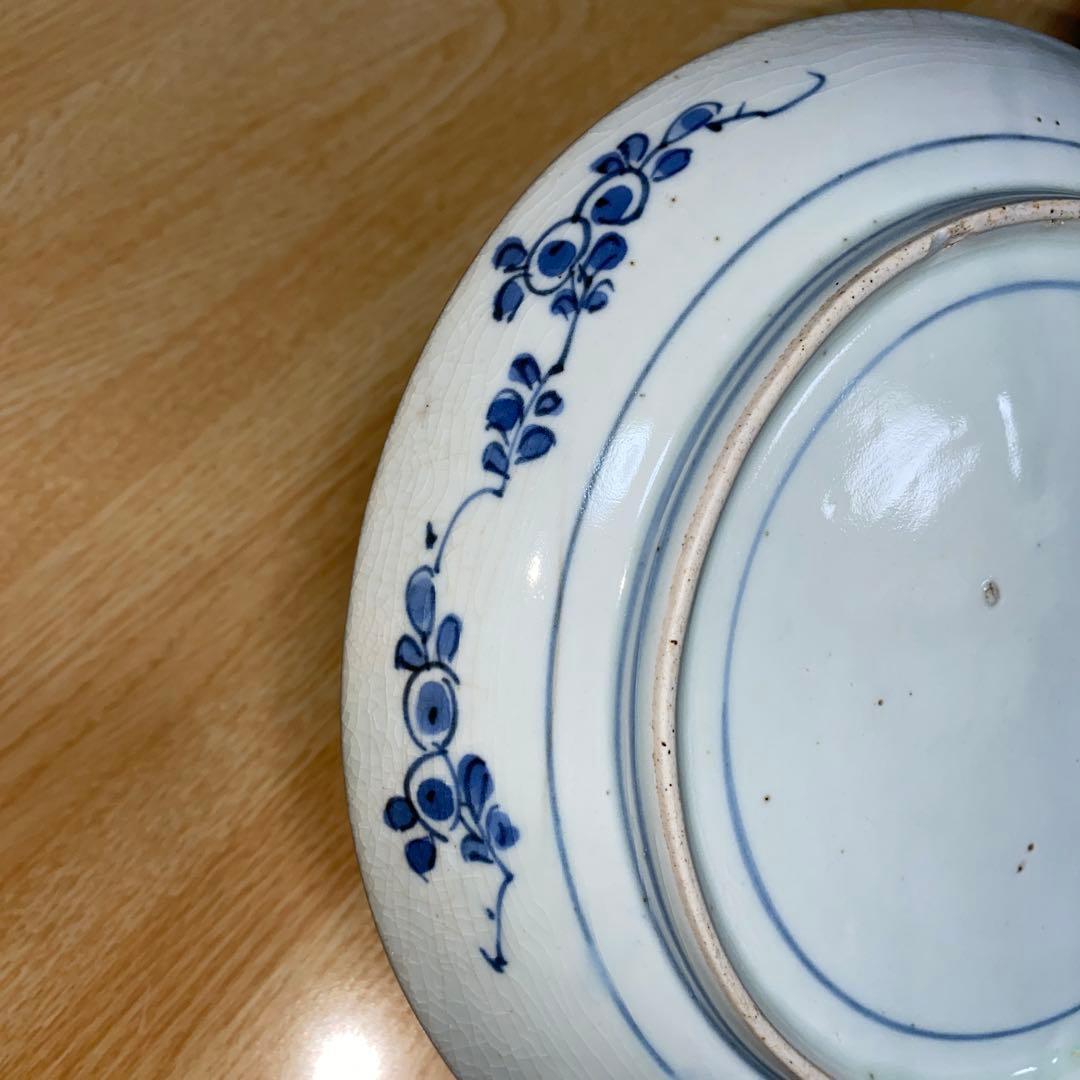 古染付　藍柿右衛門　唐獅子牡丹紋皿　江戸1670頃