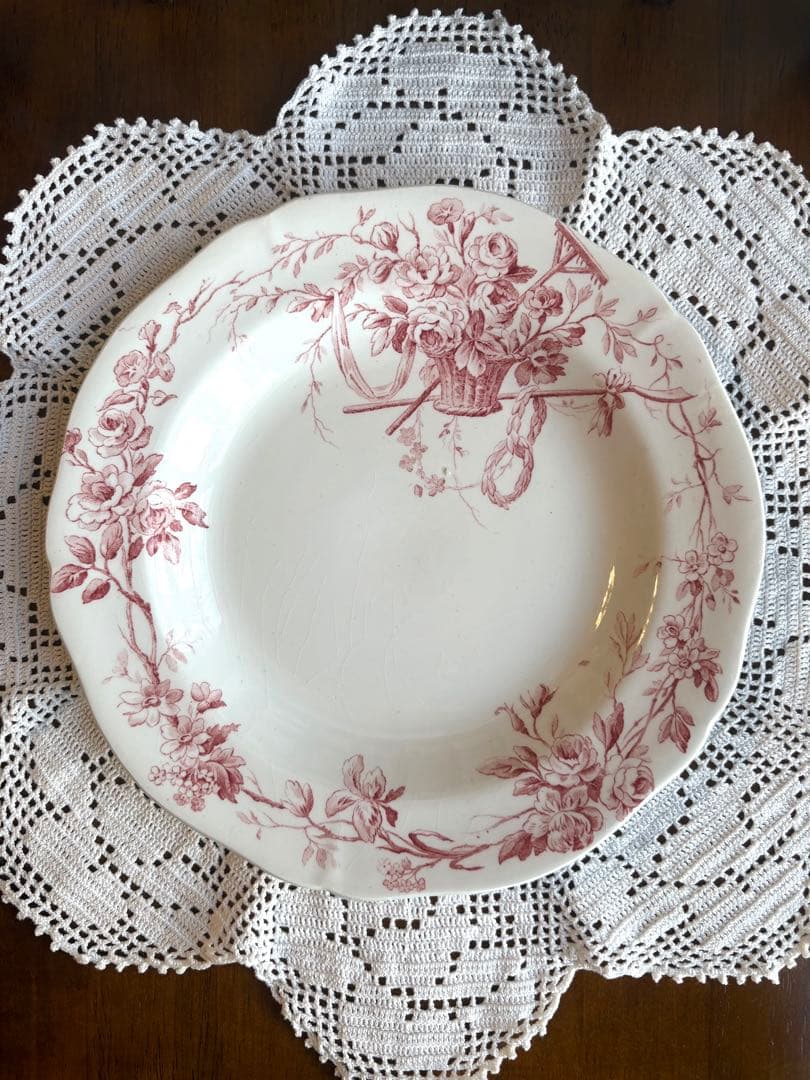 フランスアンティーク　ディナープレート　ローズパニエ　花籠　オリーブ　ジアン　③