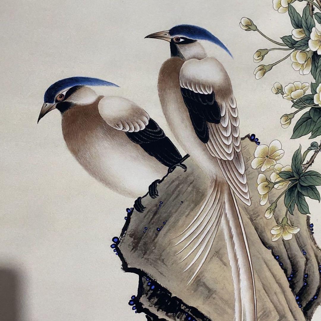 中国画 郎世寧 富貴長寿 掛軸 四尺中堂 証書付き 約200×70cm