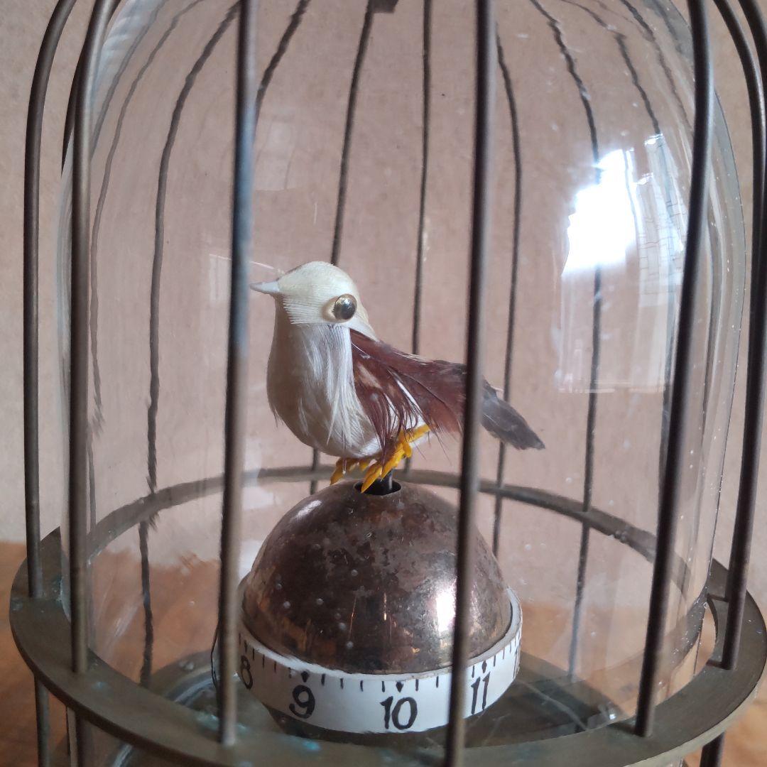 【稼動品】鳥かご時計 鳥籠時計 置時計 ゼンマイ式 アンティーク 美品
