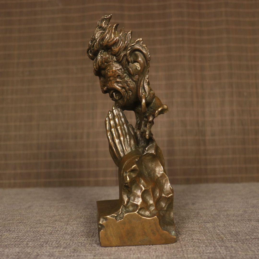 銅製 釈迦如来仏仏像 事務デスクトップ机 茶室 茶寵 置物 装飾品 工芸品