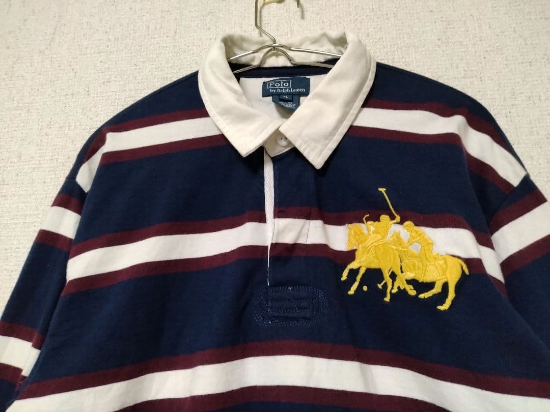 ラルフローレン　XL ラガーシャツ　ビッグポニー　ボーダー　長袖　シャツ　刺繍