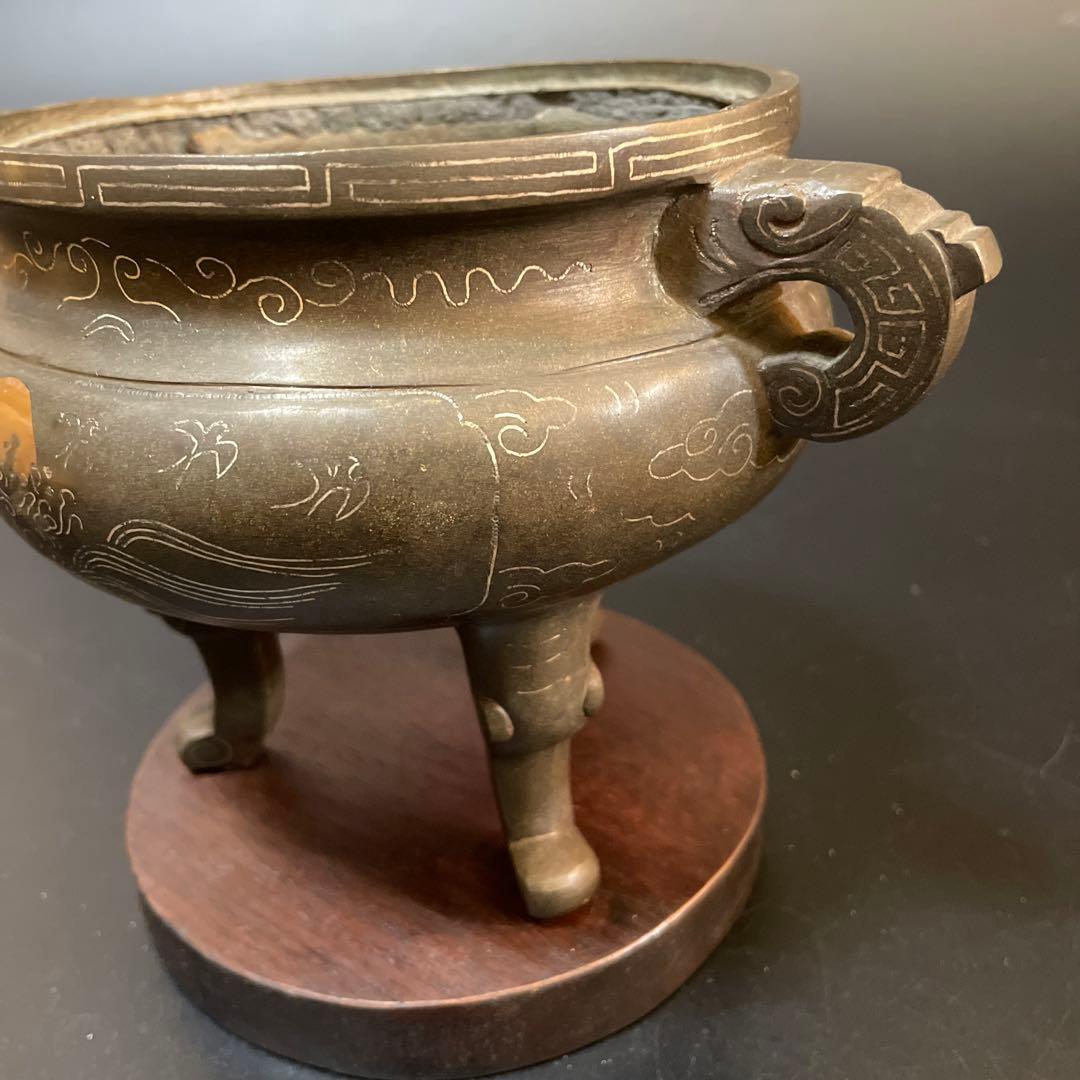 時代物　古銅　銀象嵌　香炉