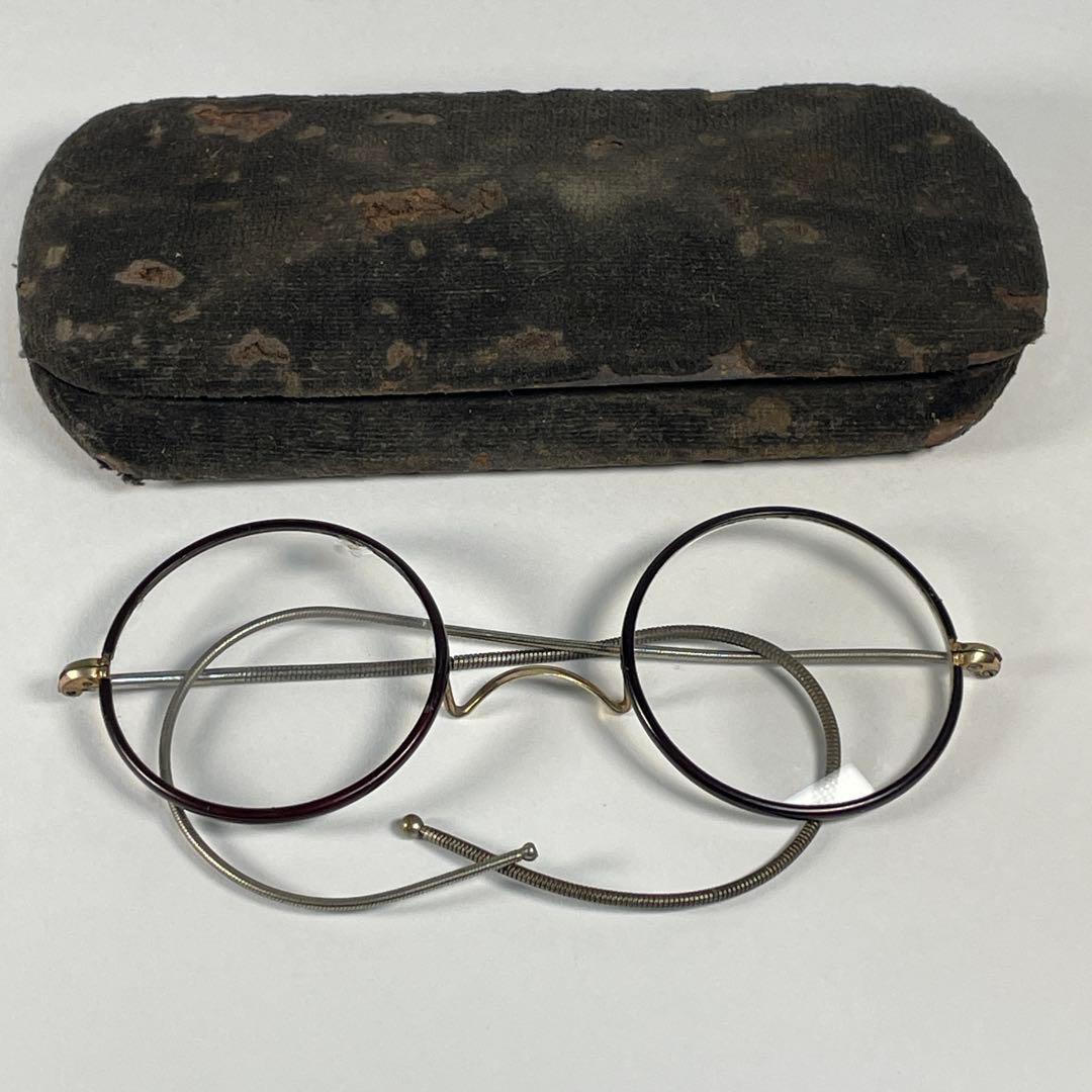 1900s 大正 一山 丸眼鏡 ビンテージ フレーム 巻きつる 縄手