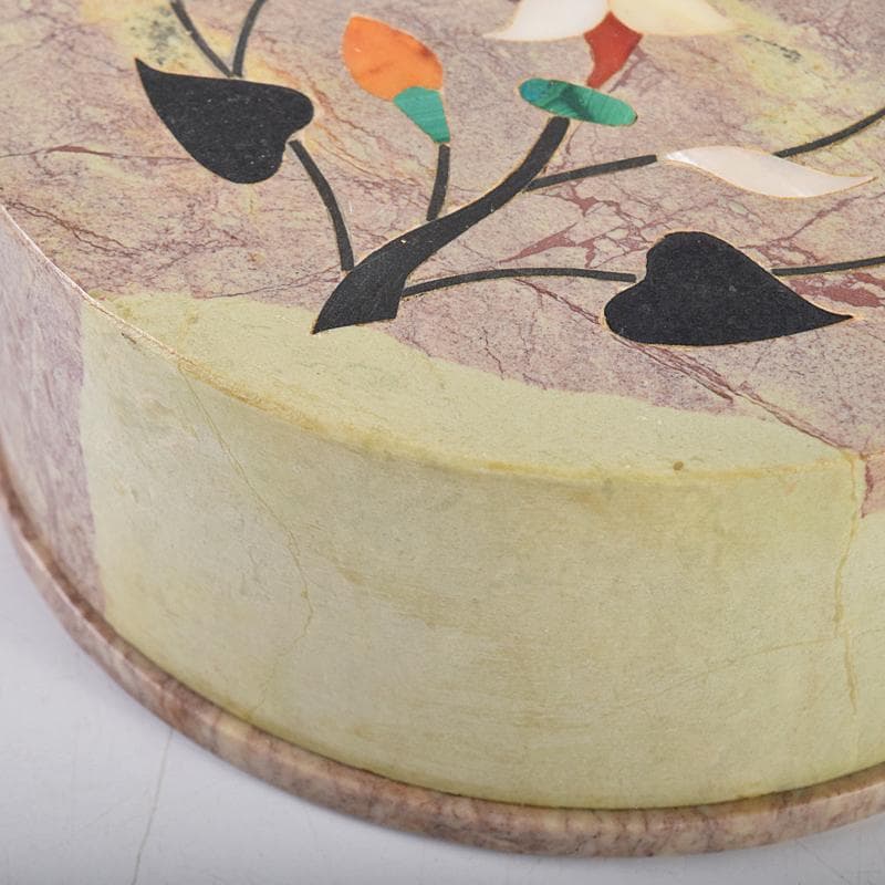 北印度産　玉石　インディアン・カラー・ストーン象嵌　飾箱　共箱　V　R8518