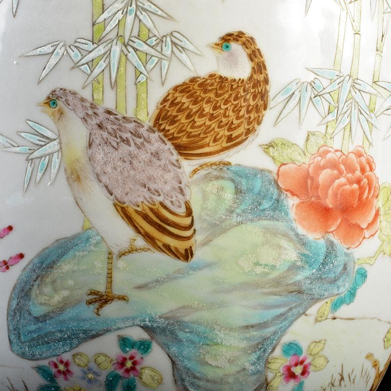 中国　中国景徳鎮制造款　粉彩　漢詩花鳥文　大鉢　F　R5829B