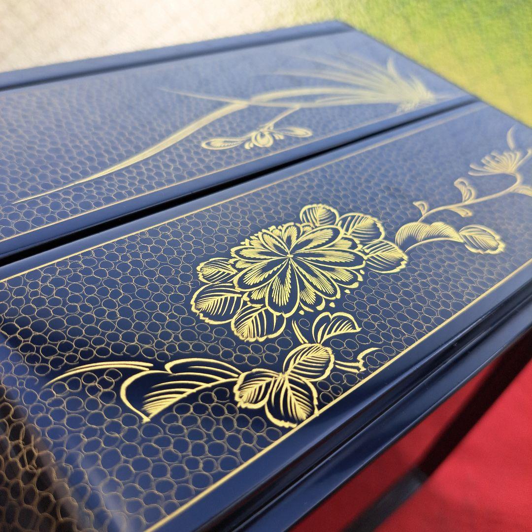 専用品【輪島塗　7.5寸\"2段重箱&重箱台】布着本堅地　沈金\"四君子　未使用品