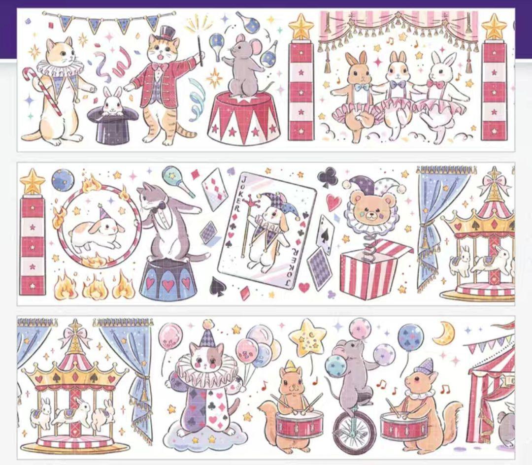 巻売 479★ 海外 マスキングテープ マステ PET 装飾 動物 猫 金ホロ