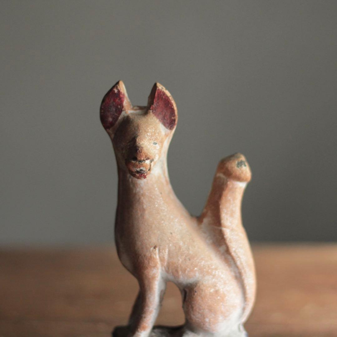 古い 土人形 お稲荷さん 彩色 古道具 アンティーク 古美術 オブジェ 狐