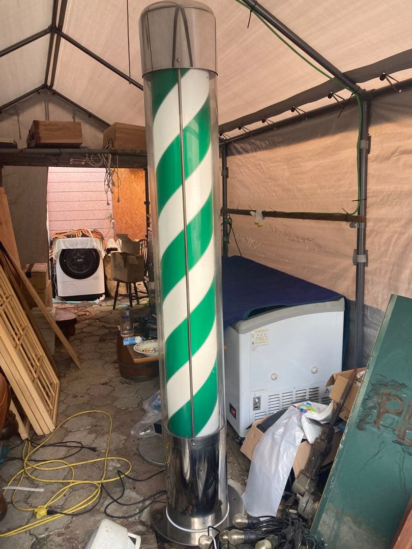 サインポール　理髪店回転灯 緑白　稼働品