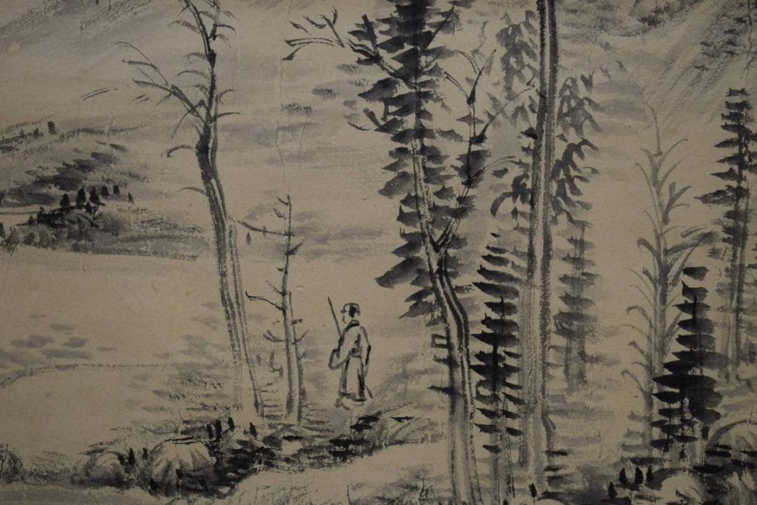 真作/山本梅逸/山水人物図/布袋屋掛軸HF-668