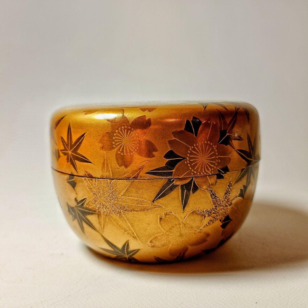 月峯作　総金地雲錦蒔絵　棗　共箱　茶道具