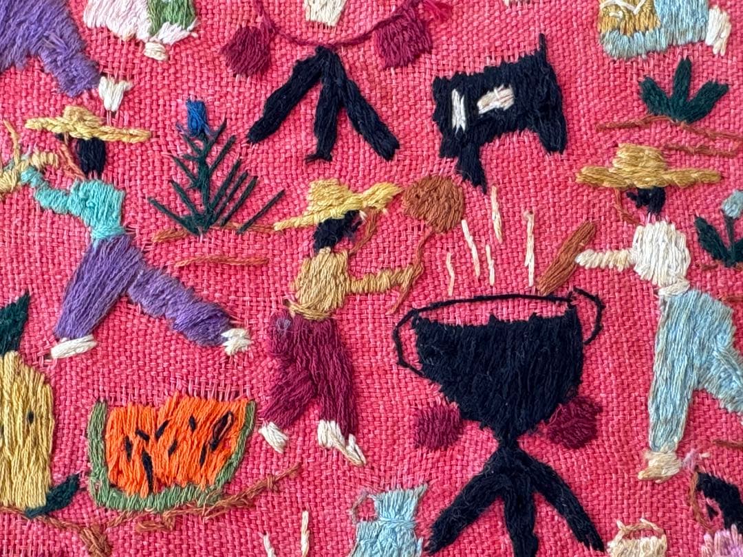 ヴィンテージ 刺繍 アート 額 飾り布 中南米 南米 メキシコ フォークアート