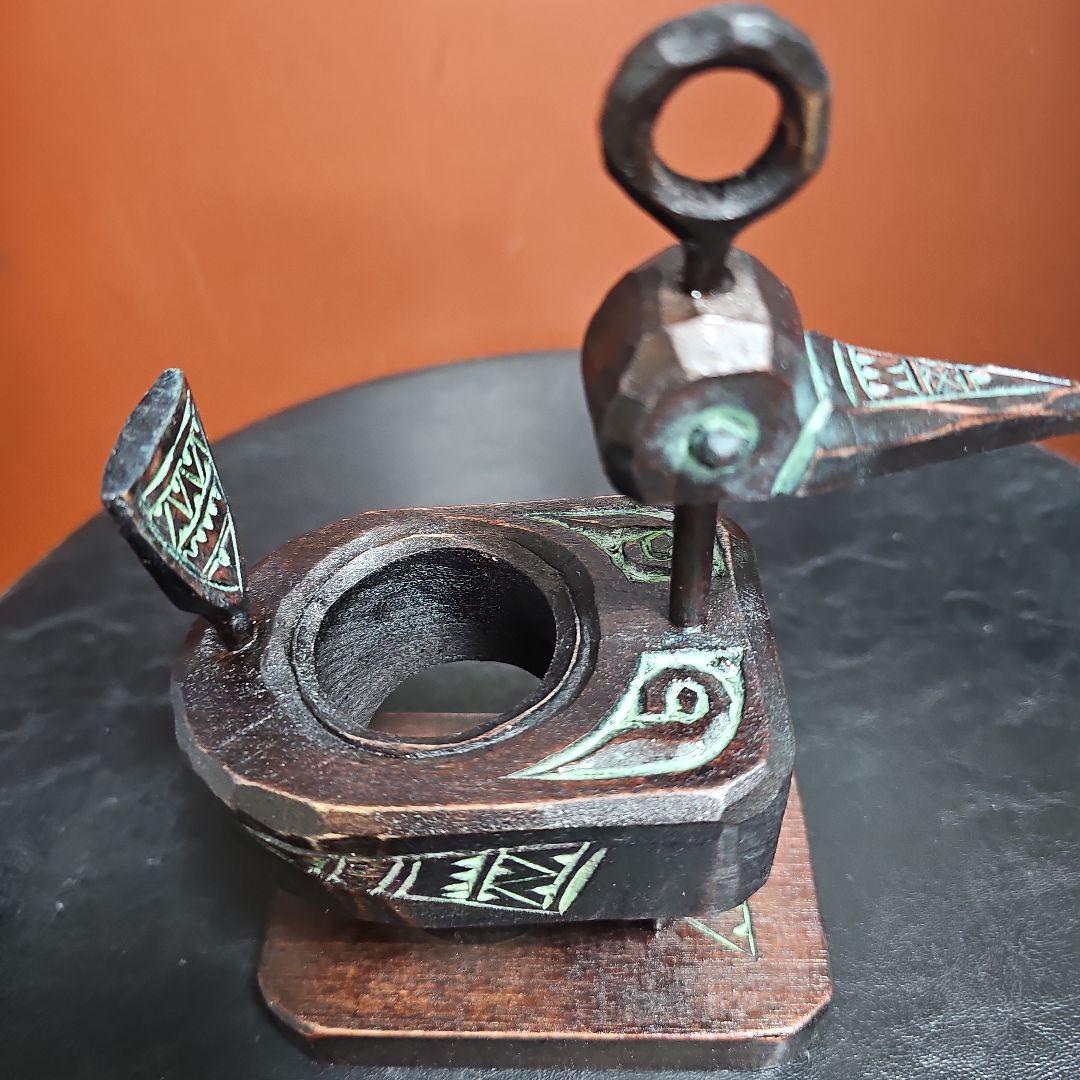 阿部紀男「鉛筆立て」アイヌ彫り 木彫り