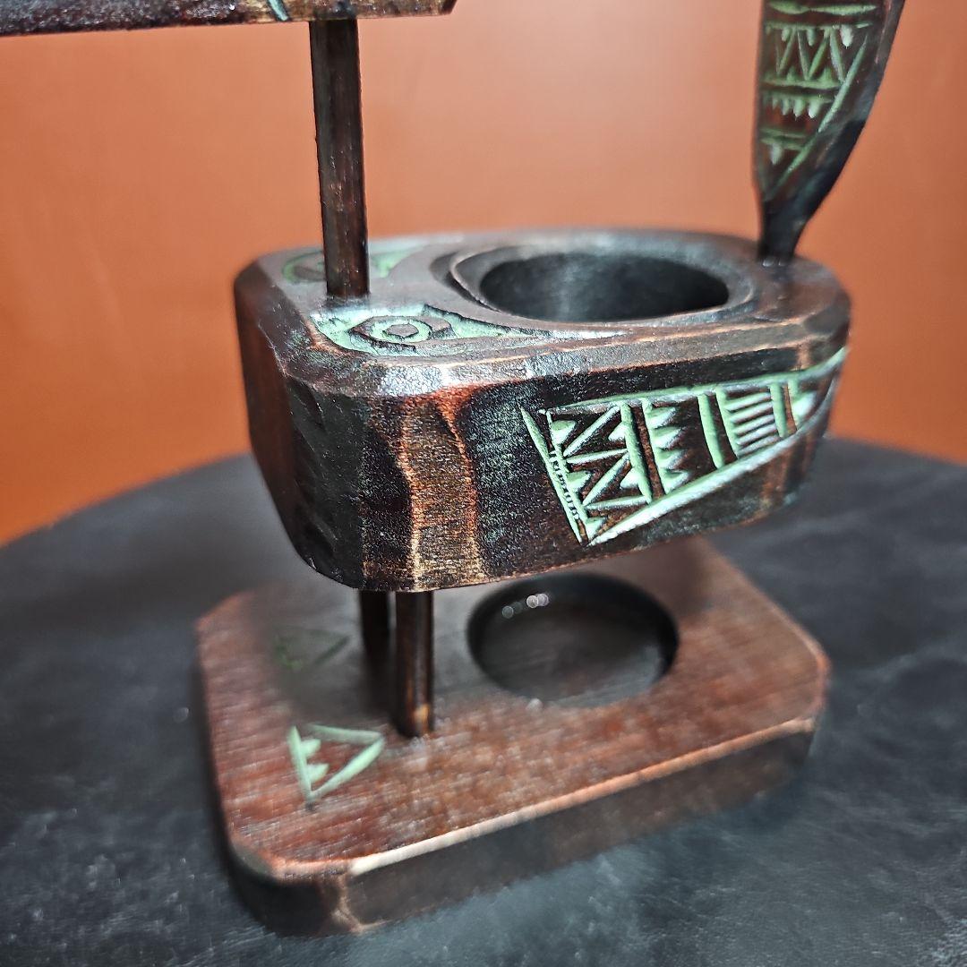 阿部紀男「鉛筆立て」アイヌ彫り 木彫り