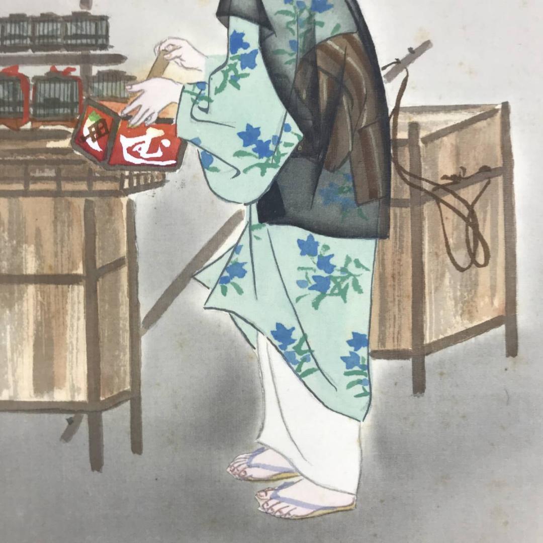 【真作】英挙/むしうり図/虫売り図/美人図/横物/掛軸/名家伝来/AD-197