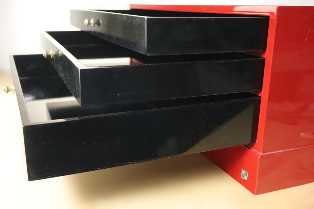 漆 島安 木製 レターケース 3段 引出し 書類ケース 卓上収納 工芸品